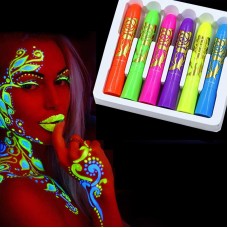 Glow In The Dark Diy Washable Face Body Paint Uv Neon Crayon Kit Fluorescent Halloween Makeup Marker For Kids Adult 6pcs