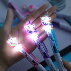3 Pcs Creative Cartoon Unicorn Light Pen Cute Glowing Ballpoint Pen Student Stationery 0.5mm Writing Tool Kawaii School Supplies